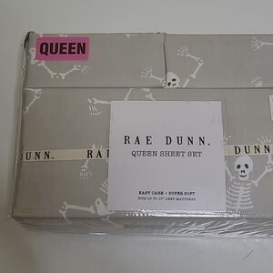 NEW SKELETON BONES GRAY WHITE QUEEN SIZE RAE DUNN Halloween SHEET SET NWT